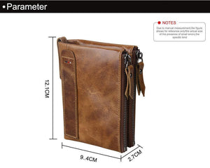 Planet Gates Crazy Horse Genuine Leather Men Wallets Credit Business Card Holders Double Zipper Cowhide Leather Wallet Purse Carteira