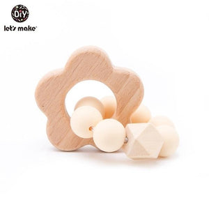 Planet Gates Cream Flower Let's Make 1PC Wooden Teether Hedgehog Crochet Beads Wood Crafts Ring Engraved Bead Baby Teether Wooden Toys For Baby Rattle