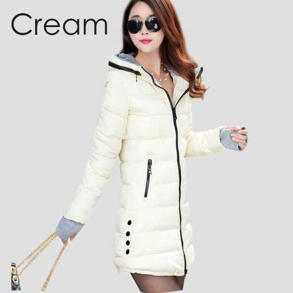 Planet Gates Cream / XXL Parkas Winter Women Fashion Thickening Hooded Winter Jacket Womens Slim Fit Cotton Coat Overcoat Plus Size 13 Colors