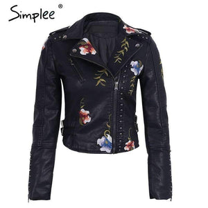 Planet Gates Creamy White / S Embroidery floral faux leather jacket White basic jackets outerwear coats Women casual autumn winter jacket female coat