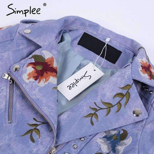 Planet Gates Creamy White / S Embroidery floral faux leather jacket White basic jackets outerwear coats Women casual autumn winter jacket female coat