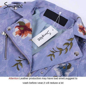 Planet Gates Creamy White / S Embroidery floral faux leather jacket White basic jackets outerwear coats Women casual autumn winter jacket female coat