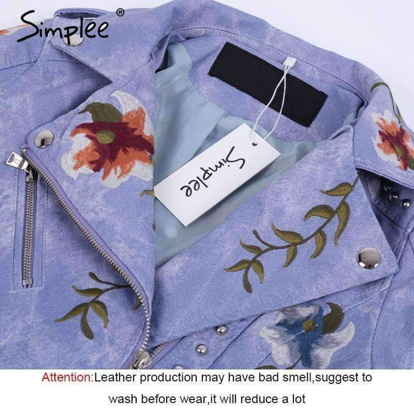 Planet Gates Creamy White / S Embroidery floral faux leather jacket White basic jackets outerwear coats Women casual autumn winter jacket female coat