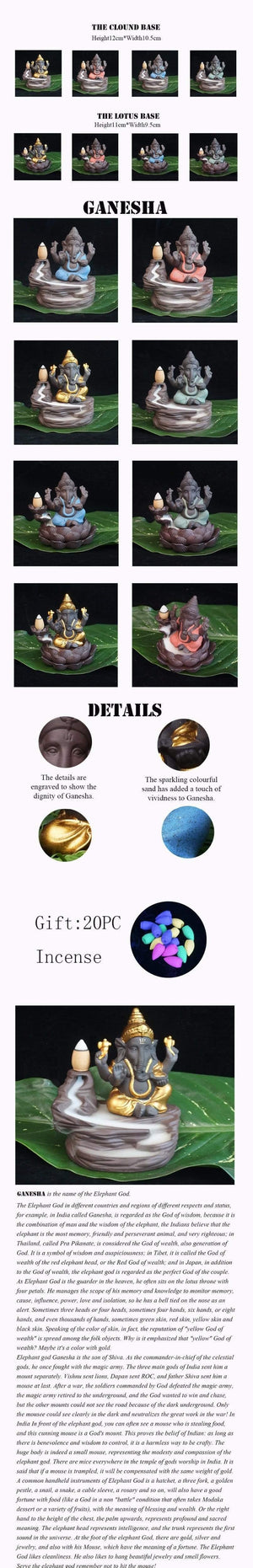 Creative environmental Home office Decor The Little Monk Censer India Lord Ganesha ack-flow Ceramic Incense Burner