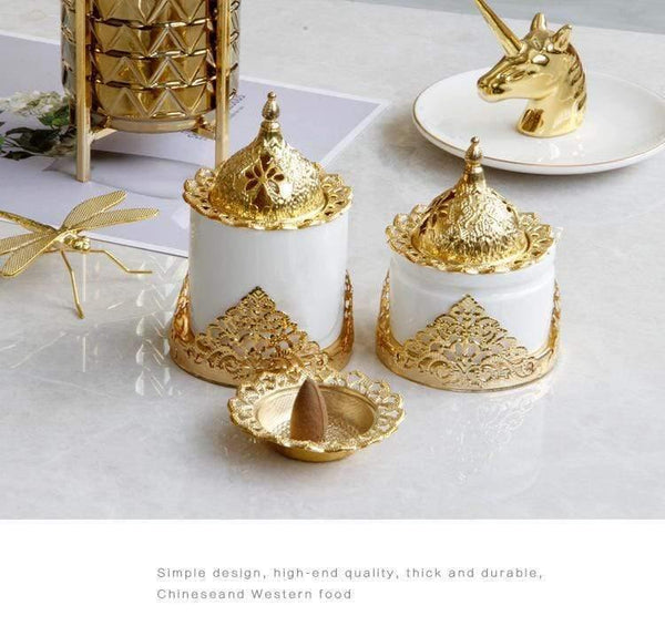 Planet Gates Creative golden wrought iron ceramic combination incense burner aromatherapy furnace furniture decoration ornaments