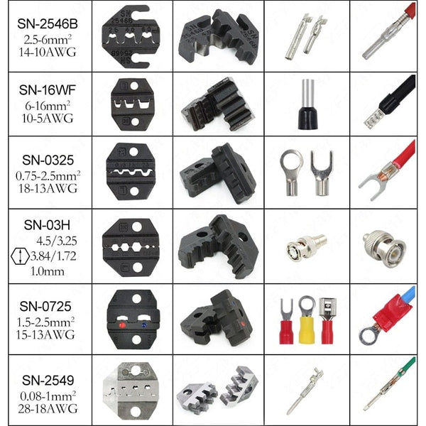 Planet Gates Crimping tool pliers jaws SN-48B / 48BS / 02C / 2549 / 03H / 2546B / 2WF2C / 06WF / 16WF / 06, used for crimping terminals