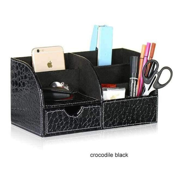 Planet Gates crocodile black Multifunctional Wooden Leather Office Desk Stationery Pen Pencil Holder Case pen box Desktop Organizer accessories 201B