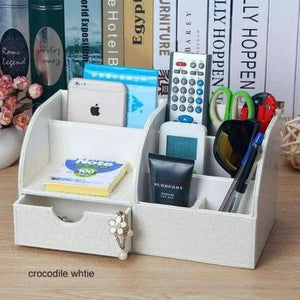 Planet Gates crocodile white Multifunctional Wooden Leather Office Desk Stationery Pen Pencil Holder Case pen box Desktop Organizer accessories 201B