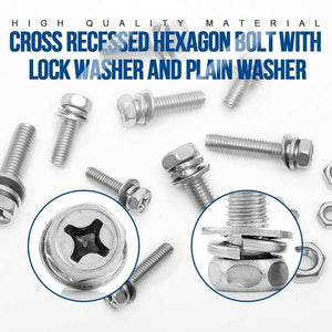 Cross Recessed Phillips Hex Head Screw Nut And Washer Three Sems Screw Set Kit M4 M5 M6 Stainless Steel Three Combination Thread