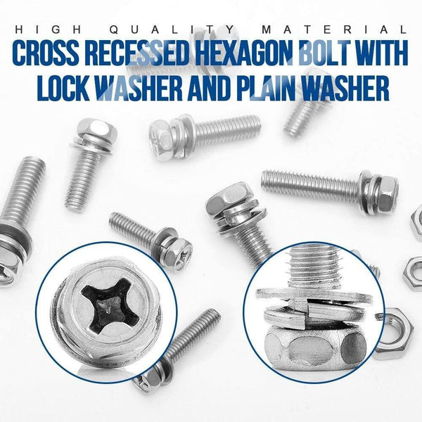 Cross Recessed Phillips Hex Head Screw Nut And Washer Three Sems Screw Set Kit M4 M5 M6 Stainless Steel Three Combination Thread