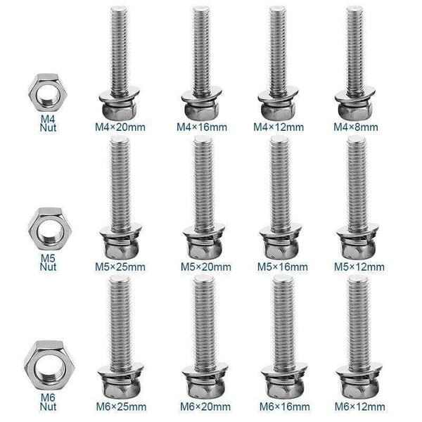 Cross Recessed Phillips Hex Head Screw Nut And Washer Three Sems Screw Set Kit M4 M5 M6 Stainless Steel Three Combination Thread