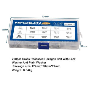 Cross Recessed Phillips Hex Head Screw Nut And Washer Three Sems Screw Set Kit M4 M5 M6 Stainless Steel Three Combination Thread