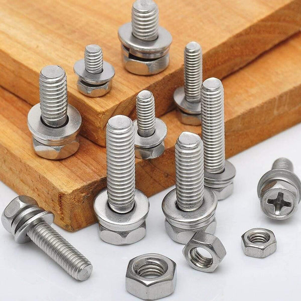 Cross Recessed Phillips Hex Head Screw Nut And Washer Three Sems Screw Set Kit M4 M5 M6 Stainless Steel Three Combination Thread