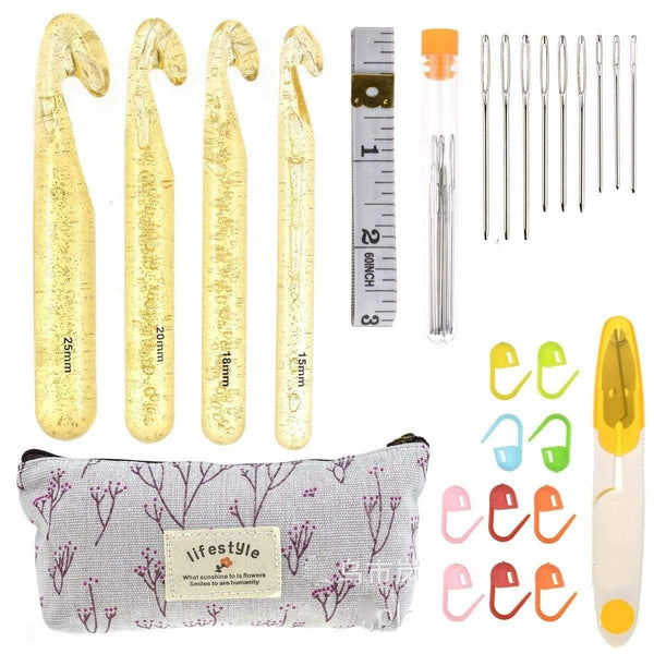 Planet Gates Crystal crochet Crochet Hooks Set With Case 14 Styles Knitting Needles Set DIY Needle Arts Craft Scissors  Markers Sewing Tools GYH