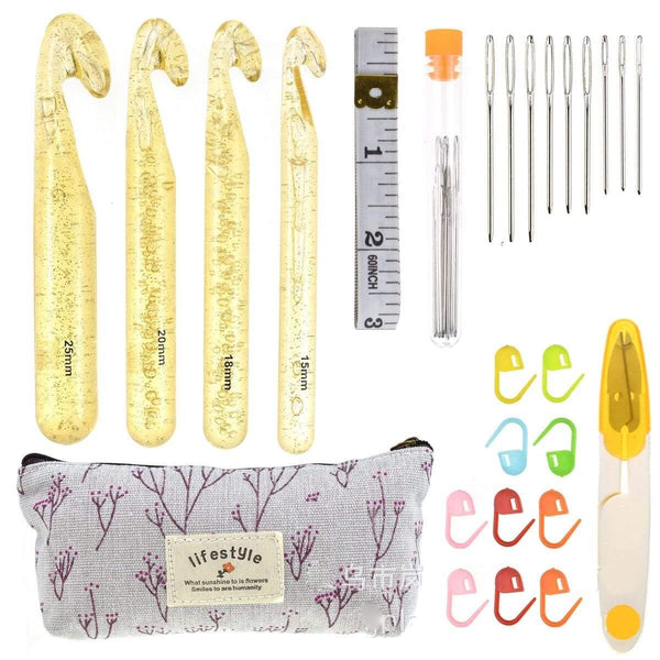 Planet Gates Crystal crochet Premium Crochet Hooks Set With Case 14 Styles Knitting Needles Kit DIY Arts Craft Scissors Stitch Markers Sewing Tools ZXH