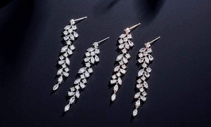 Planet Gates Crystal Leaf Long Drop Earrings for Elegant Women Bridal Wedding Jewelry Accessories Gift FSEP2232