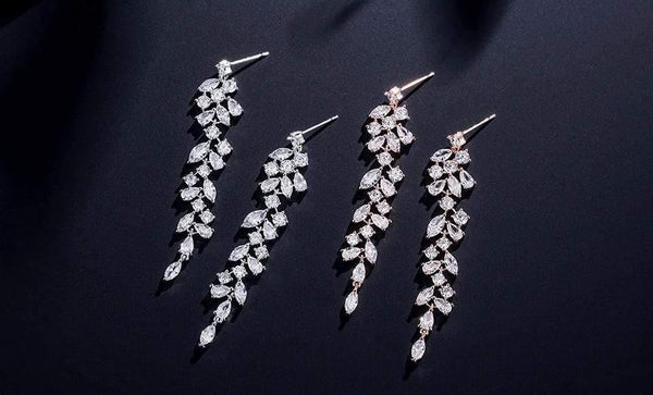 Planet Gates Crystal Leaf Long Drop Earrings for Elegant Women Bridal Wedding Jewelry Accessories Gift FSEP2232