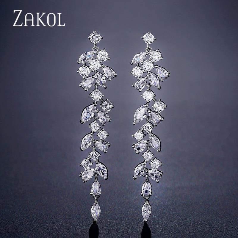 Planet Gates Crystal Leaf Long Drop Earrings for Elegant Women Bridal Wedding Jewelry Accessories Gift FSEP2232