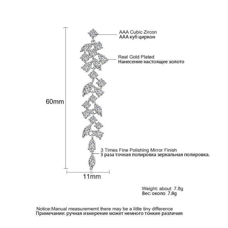 Planet Gates Crystal Leaf Long Drop Earrings for Elegant Women Bridal Wedding Jewelry Accessories Gift FSEP2232