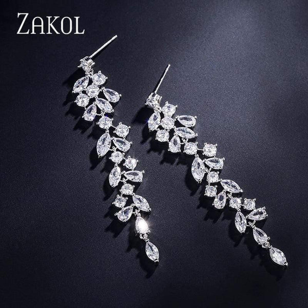 Planet Gates Crystal Leaf Long Drop Earrings for Elegant Women Bridal Wedding Jewelry Accessories Gift FSEP2232
