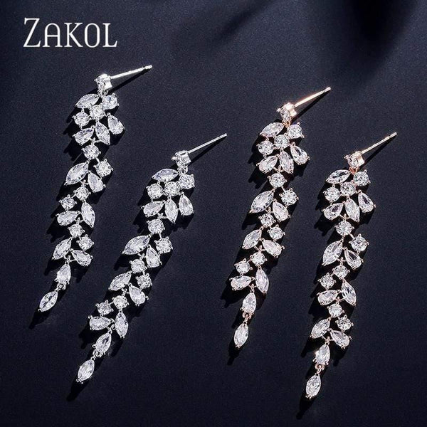 Planet Gates Crystal Leaf Long Drop Earrings for Elegant Women Bridal Wedding Jewelry Accessories Gift FSEP2232