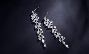 Planet Gates Crystal Leaf Long Drop Earrings for Elegant Women Bridal Wedding Jewelry Accessories Gift FSEP2232