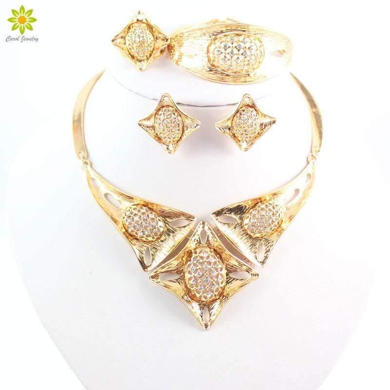 Planet Gates Crystal Rhinestone Beads Jewelry Set for Party Wedding Bridal Costume  Gold Color African Jewelry Sets