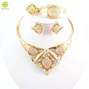 Planet Gates Crystal Rhinestone Beads Jewelry Set for Party Wedding Bridal Costume  Gold Color African Jewelry Sets