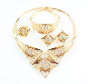 Planet Gates Crystal Rhinestone Beads Jewelry Set for Party Wedding Bridal Costume  Gold Color African Jewelry Sets