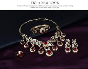 Planet Gates Crystal Water drop Red Black Green Zircon necklace jewelry sets Classic design Gold color women Party gift