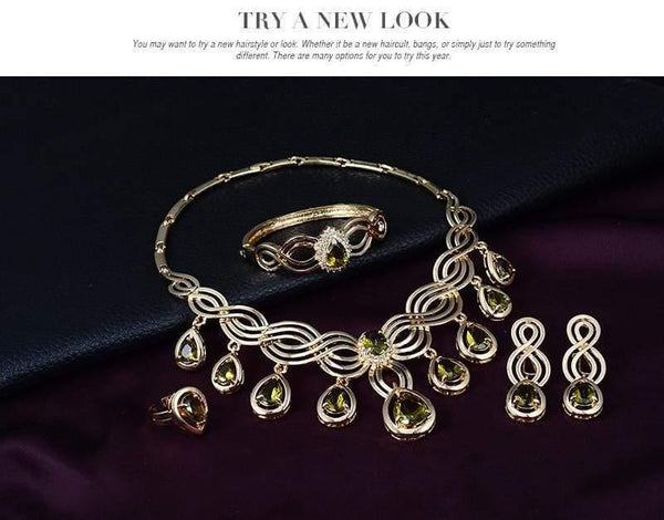 Planet Gates Crystal Water drop Red Black Green Zircon necklace jewelry sets Classic design Gold color women Party gift