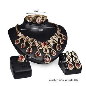 Planet Gates Crystal Water drop Red Black Green Zircon necklace jewelry sets Classic design Gold color women Party gift