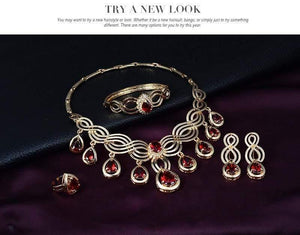 Planet Gates Crystal Water drop Red Black Green Zircon necklace jewelry sets Classic design Gold color women Party gift