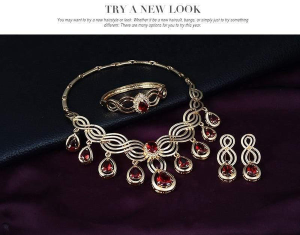 Planet Gates Crystal Water drop Red Black Green Zircon necklace jewelry sets Classic design Gold color women Party gift