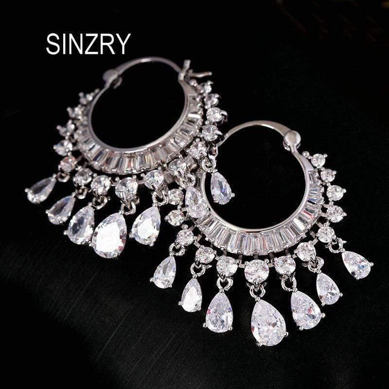 Planet Gates Cubic zircon elegant party bridal waterdrop tassel dangle earrings dazzling wedding jewelry accessory