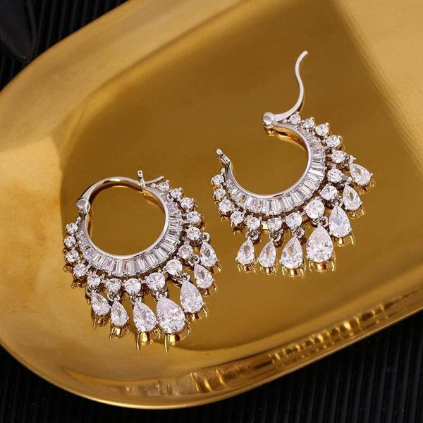 Planet Gates Cubic zircon elegant party bridal waterdrop tassel dangle earrings dazzling wedding jewelry accessory