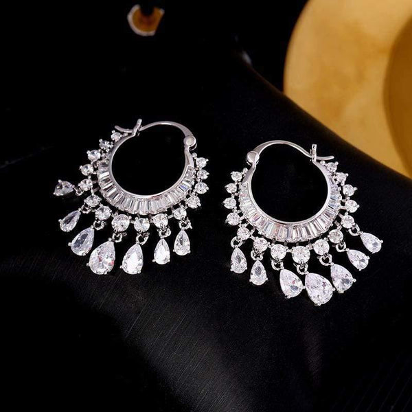 Planet Gates Cubic zircon elegant party bridal waterdrop tassel dangle earrings dazzling wedding jewelry accessory