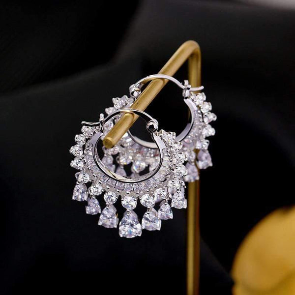 Planet Gates Cubic zircon elegant party bridal waterdrop tassel dangle earrings dazzling wedding jewelry accessory