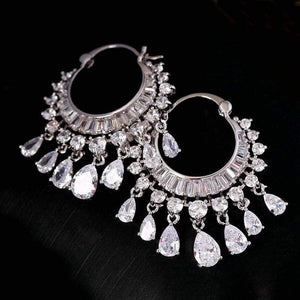 Planet Gates Cubic zircon elegant party bridal waterdrop tassel dangle earrings dazzling wedding jewelry accessory