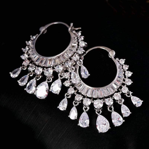 Planet Gates Cubic zircon elegant party bridal waterdrop tassel dangle earrings dazzling wedding jewelry accessory