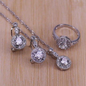 Planet Gates Cubic Zirconia 925 Sterling Silver Wedding Jewelry Sets Earrings Pendant Necklace Rings Size 6-10