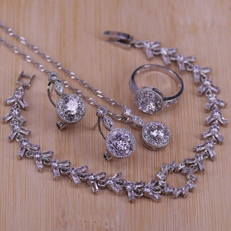 Planet Gates Cubic Zirconia 925 Sterling Silver Wedding Jewelry Sets Earrings Pendant Necklace Rings Size 6-10