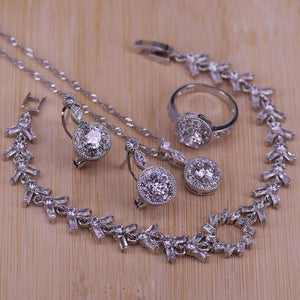 Planet Gates Cubic Zirconia 925 Sterling Silver Wedding Jewelry Sets Earrings Pendant Necklace Rings Size 6-10