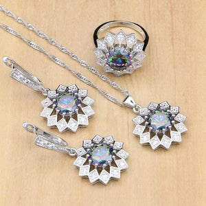 Planet Gates Cubic Zirconia Jewelry Set For Women Silver 925 Jewelry Wedding Earrings With Stone Rings Necklace Set