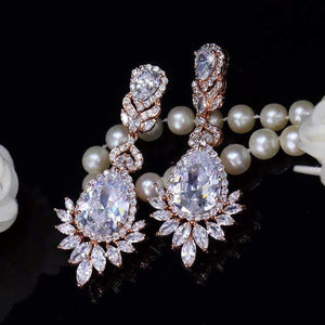 Planet Gates Cubic Zirconia Rose Gold Color Big Long Dangle Drop Bridal Wedding Earrings Jewelry for Women CZ151