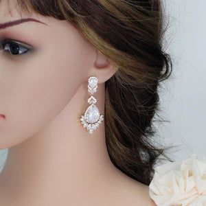 Planet Gates Cubic Zirconia Rose Gold Color Big Long Dangle Drop Bridal Wedding Earrings Jewelry for Women CZ151