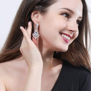 Planet Gates Cubic Zirconia Rose Gold Color Big Long Dangle Drop Bridal Wedding Earrings Jewelry for Women CZ151