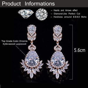 Planet Gates Cubic Zirconia Rose Gold Color Big Long Dangle Drop Bridal Wedding Earrings Jewelry for Women CZ151
