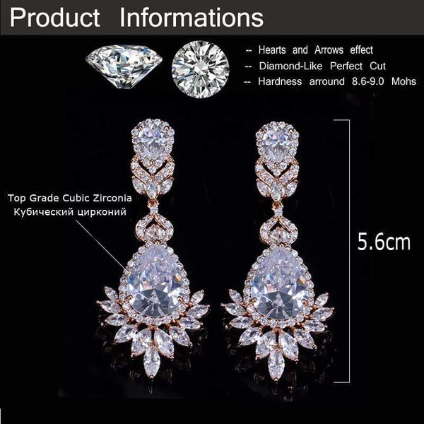 Planet Gates Cubic Zirconia Rose Gold Color Big Long Dangle Drop Bridal Wedding Earrings Jewelry for Women CZ151