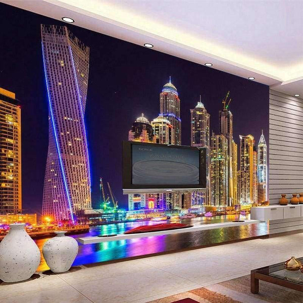 Planet Gates Custom 3D Photo Wallpaper Dubai Night View City Building Wall Mural Wall Papers Home Decor Living Room Background Wall Painting